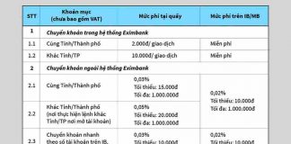 biểu phí eximbank